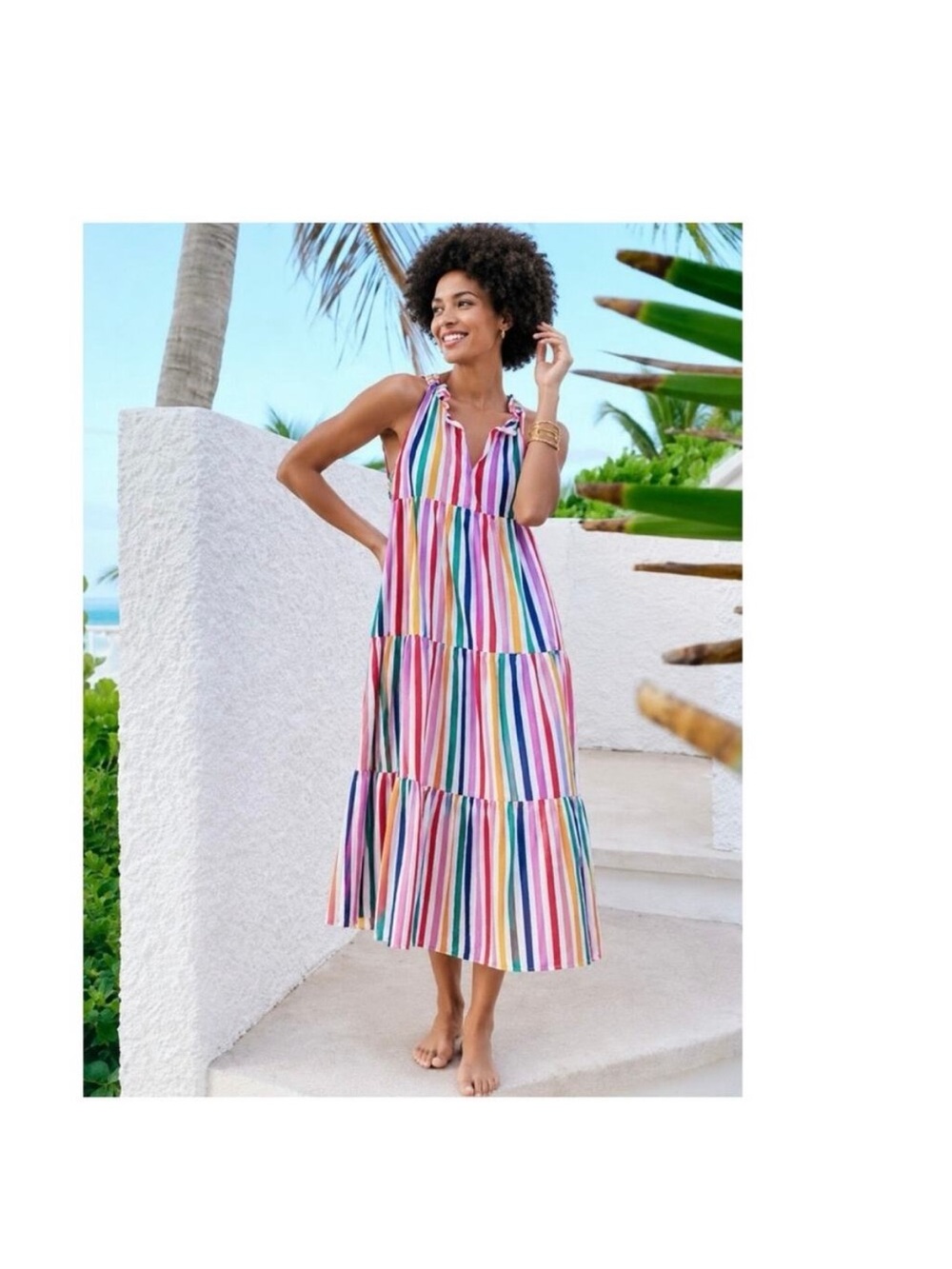 J. Crew Multicolor Vertical Stripe Tiered Maxi Dress